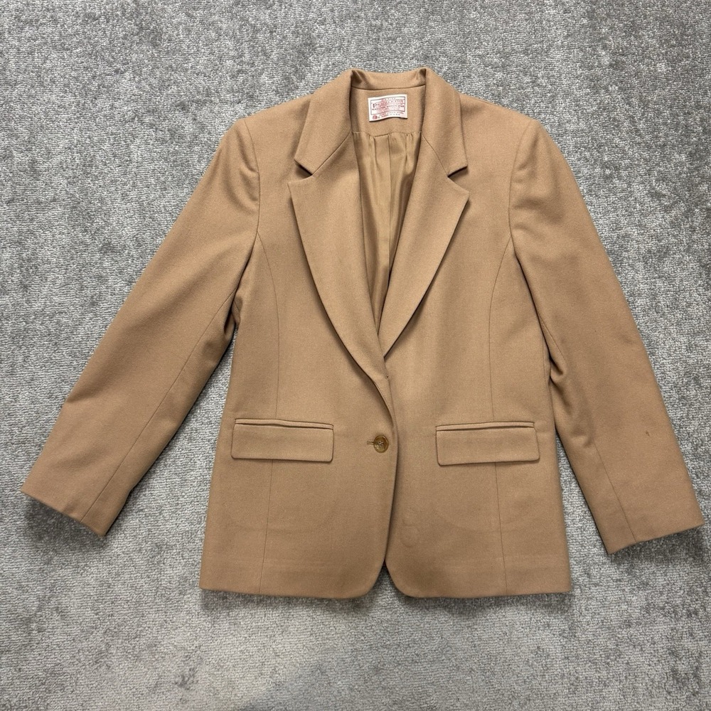 Vtg Pendleton Virgin Wool Tan Blazer Women's Size Petite 8 USA